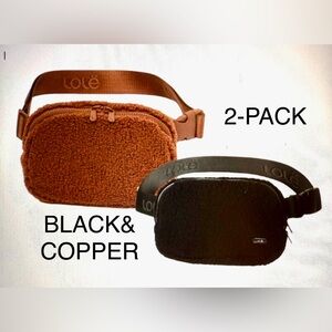 Lolë Unisex Fleece Belt Bag One Size 2-PACK Black and Copper